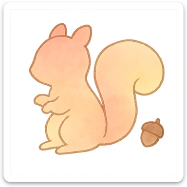 cute pastel squirrel silhouette, Japanese hand-drawn style, full object, transparent background, with a tiny acorn sticker