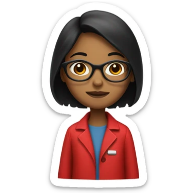 girl with black hair and glasses holding red lab sticker