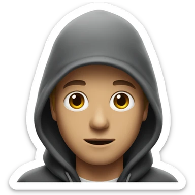 A white guy wearing a black hoodie and a black hat and hoodir. sticker