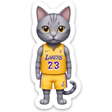 grey Cat wearing lakers jersey sticker