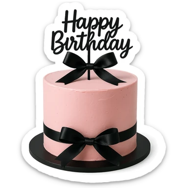 Pink birthday cake with black ribbons, remove background sticker