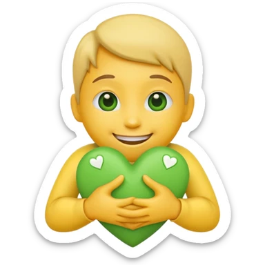 A hug emoji that holds green hearts in hands sticker
