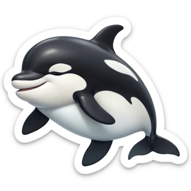 Meme-Worthy Cute Sleeping orca Portrait Emoji, Head resting peacefully with a contented smile, showcasing a smooth black-and-white body with gently drooping fins and eyes softly closed in serene slumber, Simplified yet adorably endearing features, highly detailed, glowing with a soft, drowsy deep-sea light, high shine, relaxed and utterly lovable, stylized with an air of playful oceanic laziness, soft glowing outline, capturing the essence of a sleeping orca that feels destined to become the next viral icon of adorable marine rest! sticker