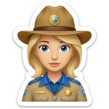 Blonde hair blue eyed park ranger woman sticker