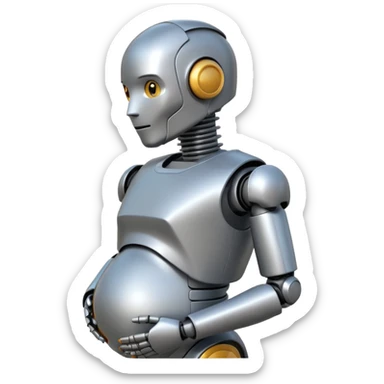 Pregnant male robot. Profile view. Facing left. 2 dimensional emoji style. sticker