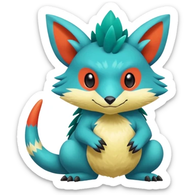 Cozy furry warm lush tropical colorful edgy exotic Fakémon-Pokémon-Vernid-creature (half body) sticker