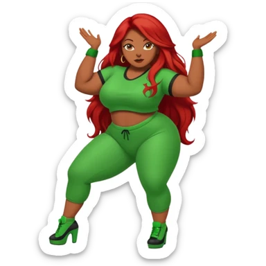 Thick woman twerking with long red hair and green 420 outfit sticker