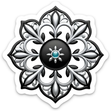 Black and silver filigree broach design, 3D, extremely detailed design sticker