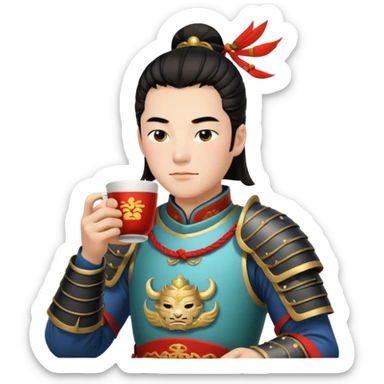 Lu bu squinting while drinking tea  sticker