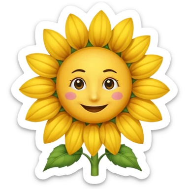 Un girasol tipo caricatura con dos puntitos de ojos y una sonrisa con un gorro de maga sticker