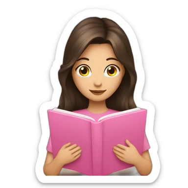 brunette reading a pink book sticker