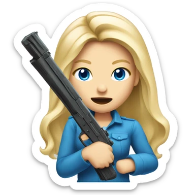 Mad long Blonde hair blue eyes girl holding gun up sticker