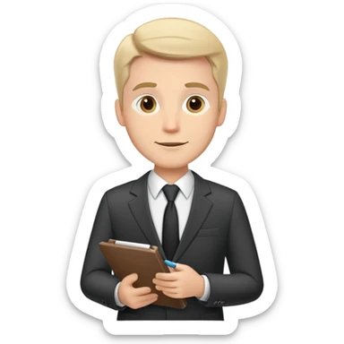 white journalist man suit and tie holding a notepad friendly expression sticker