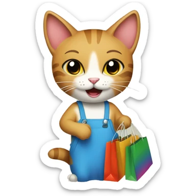 happy gay cat with shopping bags sticker