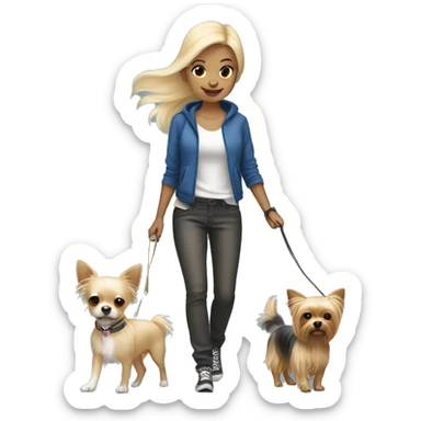 blonde hair blue eyed girl walking her chihuahua and yorkie sticker