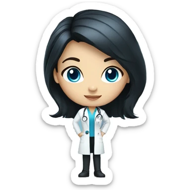 standing female doctor with full length black hair and Blue eyes  sticker