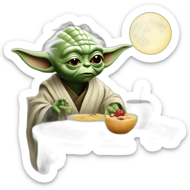 yoda eating trump for breakfast on the moon sticker