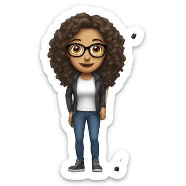 latina with crutches, long curly hair, glasses sticker