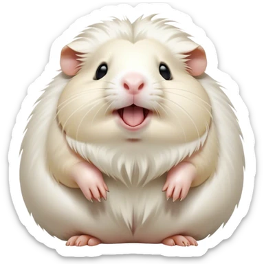 Cinematic Cute Yawning White Guinea Pig Portrait Emoji, Head tilted slightly with a dramatic, wide-open yawn, revealing a soft, downy white fur with tiny drooping ears, round dark eyes barely open in drowsy contentment, Simplified yet irresistibly adorable features, highly detailed, glowing with a soft, cozy glow, high shine, relaxed yet expressive, stylized with a touch of whimsy, bright and endearing, soft glowing outline, capturing the essence of a sleepy yet affectionate guinea pig, so drowsy it feels like it could stretch right out of the screen and curl up for a nap! sticker