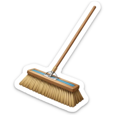 traditional broom with wooden handle on a dusty carpet, straw bristles sweeping visible dust clouds, old-fashioned cleaning tool, vintage household style, 3D cartoon, mobile game icon style, centered composition, no people, no animals, no text, no watermark sticker