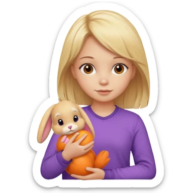 A bunny the color onrghe with a blond hair and a purpole shirt girl holding it sticker