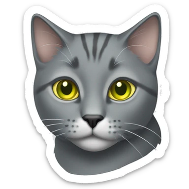 Grey cat with a white speck on its neck with yellow/green eyes sticker