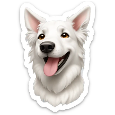 white swiss shepard smiling with one floppy ear sticker