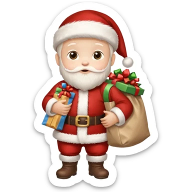 baby Santa Claus is carrying a bag of presents  sticker