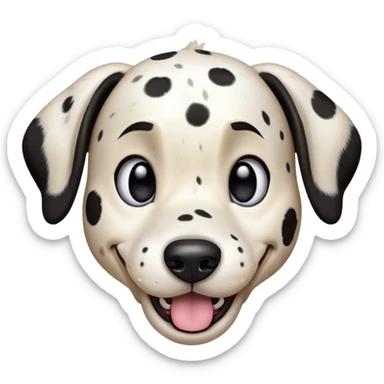 Cinematic Comical Spotted Dalmatian Portrait Emoji, Head tilted dramatically with an exaggeratedly shocked or amused expression, featuring a striking Fur of predominantly white with vivid black patches, wide, expressive eyes filled with playful disbelief, Simplified yet hilariously expressive features, highly detailed, glowing with a slightly sassy glow, high shine, dramatic yet playful, stylized with an air of cheeky charm, bright and endearing, soft glowing outline, capturing the essence of a spirited and over-the-top guardian, so meme-worthy it feels like it could side-eye its way into internet fame instantly! sticker