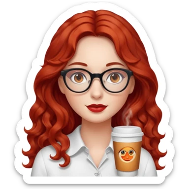 ABeautiful girl, red hair,wavy hair，long hair,Black eyes,Chinese con lentes ojos cafés oscuros sticker