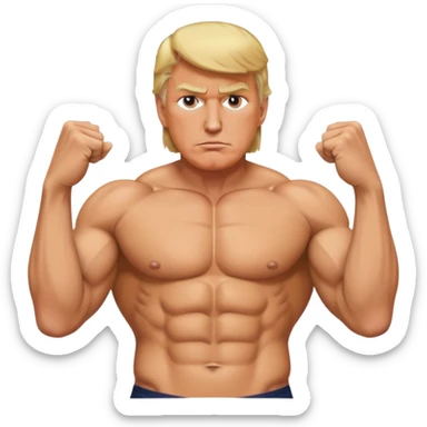 Donald Trump with six pack abs, muscular figure, blonde hair sticker