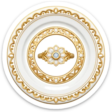 Engagement ring with plate decor sticker