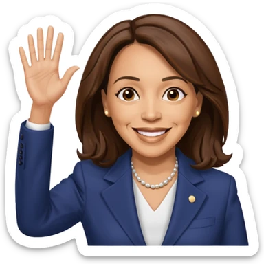 Kamala Harris waving, cheerful expression sticker