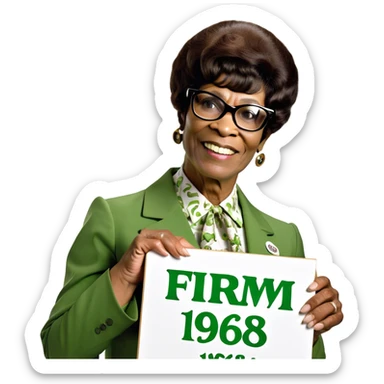 Shirley Chisholm holding a sign that say FIRM 1968 sticker