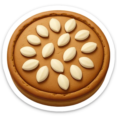 round gingerbread with three white almonds on top, seen from above sticker