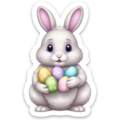 Easter bunny with colorful eggs sticker
