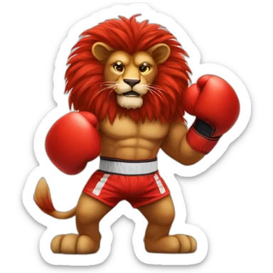 Red fur lion wearing boxing gloves  sticker