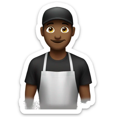 barista making coffee in black apron and black t-shirt in cap sticker