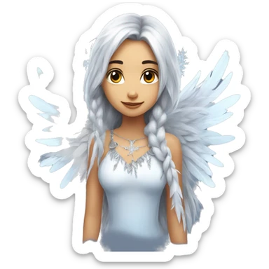 big wings, silver, feather, icy ,snowflake, Beautiful, fairy, long hair sticker