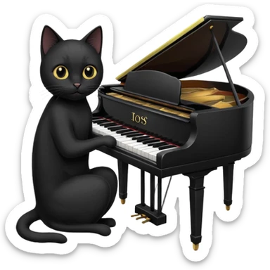chat de couleur noir  qui joue du piano sticker