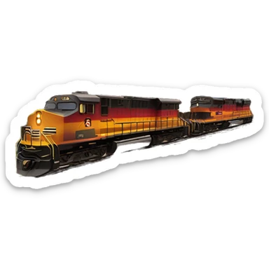 A beautiful train Rushing through the tracks into the mountain and sunset sticker