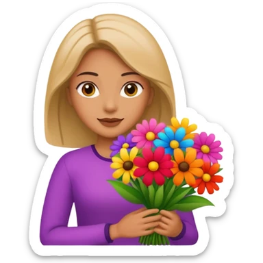 woman with big bouquet of flowers sticker