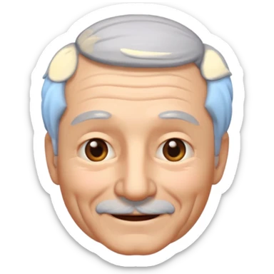A 3D emoji in iOS emoji aesthetic style of an old man with gray hair, gentle wrinkles, kind smile, and soft eyes. Minimal white background, glossy Apple-style design, warm and friendly expression. sticker