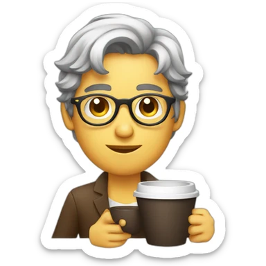 graphic designer working with glasses having coffee sticker