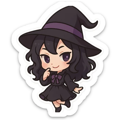 gothic black and purple witch hat, playful and mysterious, chibi style sticker