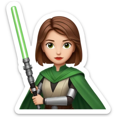 Ios 18 starwars theme ( jedi, robots etc..) brown hair lady with lightaber green or red sticker