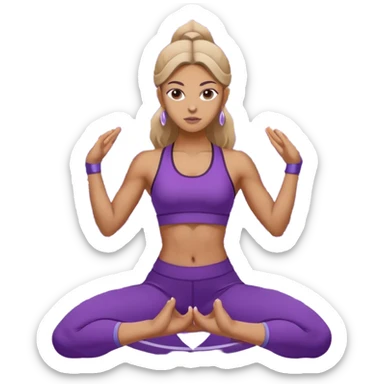 A woman in purple activewear holding warrior two pose, centered with a white mandala pattern behind her. sticker
