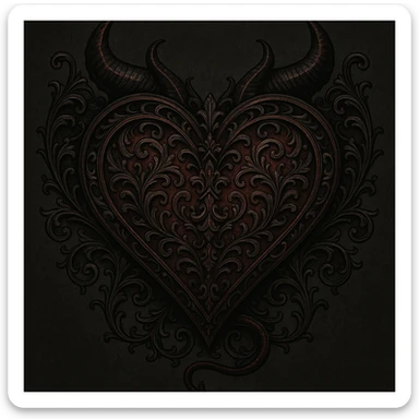 gothic devil heart, ornate details, black and crimson palette sticker