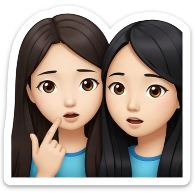 two asian girls whispering long brown hair and long black hair sticker
