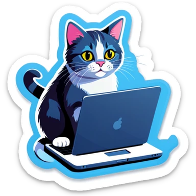 Cat sitting on laptop sticker